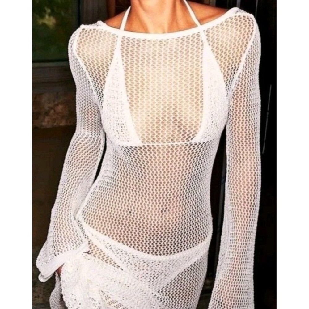 One Mile Savannah Maxi Dress XS White/ Ivory Crochet Cover-Up Scoop Back $209 - Picture 14 of 16